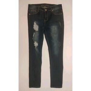 Women's Distressed Blue Jeans BamBoo Size 11/12 Mid-Rise Stretchy 5 Pocket Style